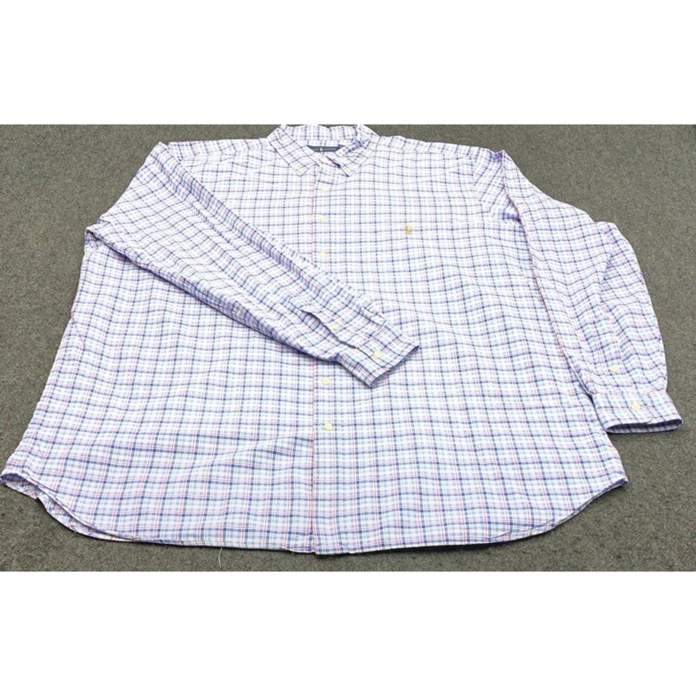 Ralph Lauren Button Down Shirt Men 2XLT Blue Plaid Long Sleeve Cotton Tall